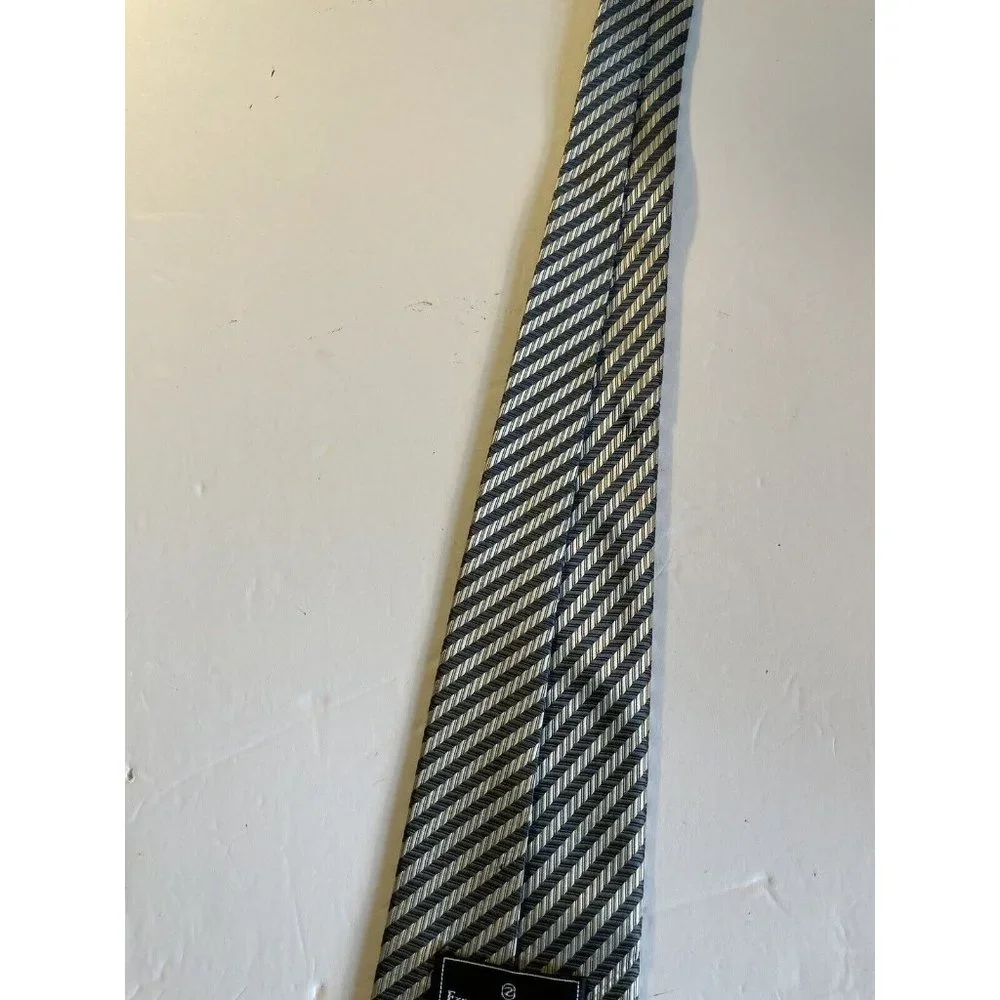Ermenegildo Zegna  Silk Silver Blue  Tie  58” X 3 & 6/8 Striped - Picture 9 of 15